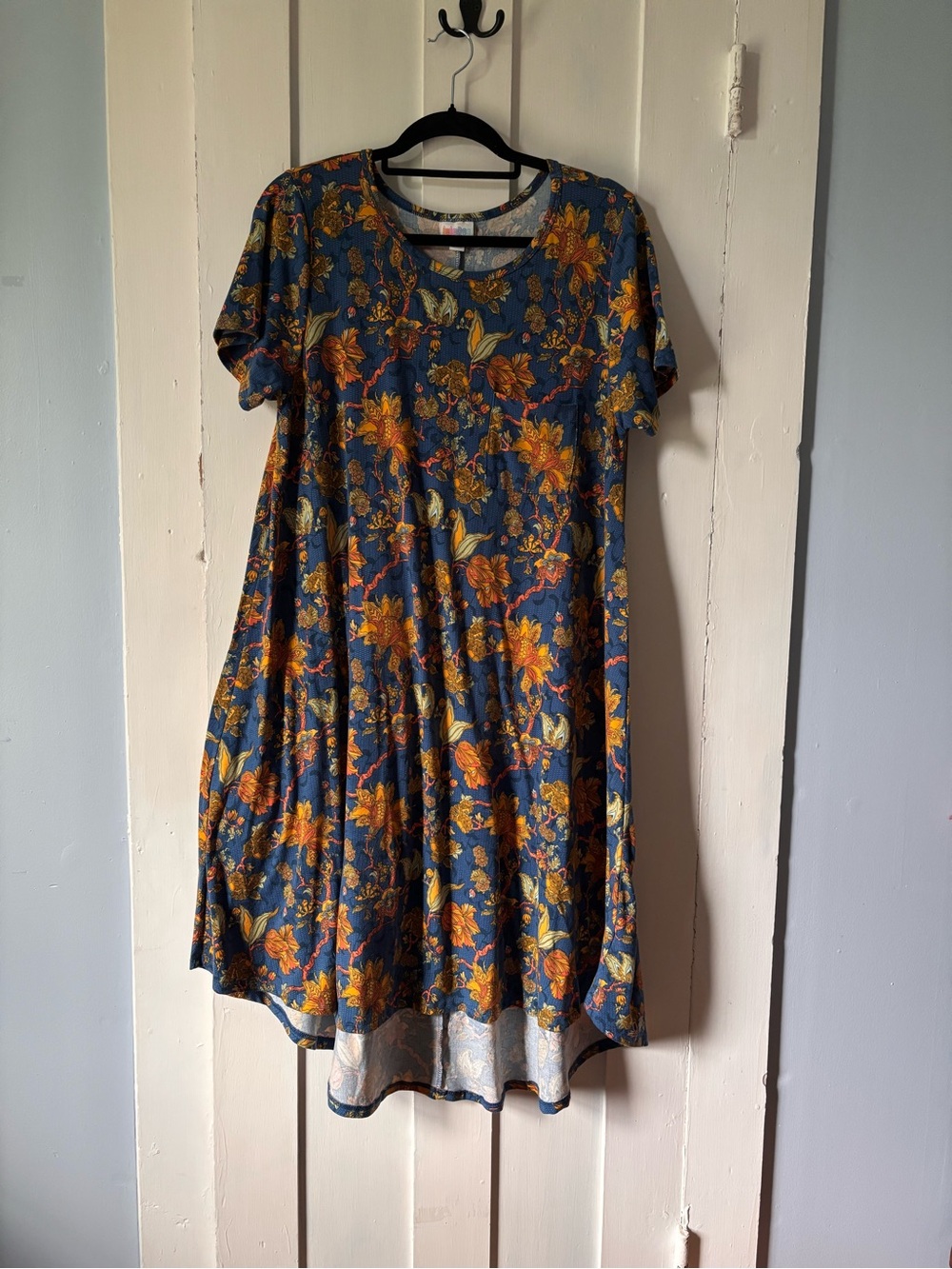 LuLaRoe Blue Dress with Yellow & Orange Floral Print